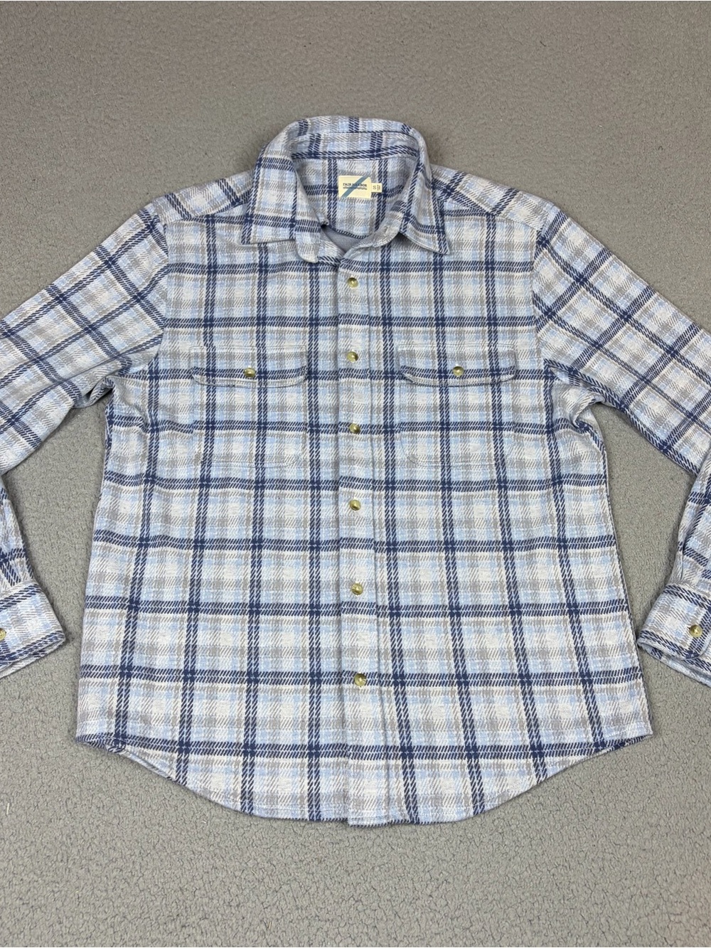 Fair Harbor Shacket Men's Small Light Blue and White Plaid Shirt Soft